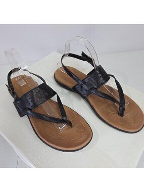 B.o.c Sandal Shoes Womens Size 10 Black Thong Slingback Comfort Flat Buckle